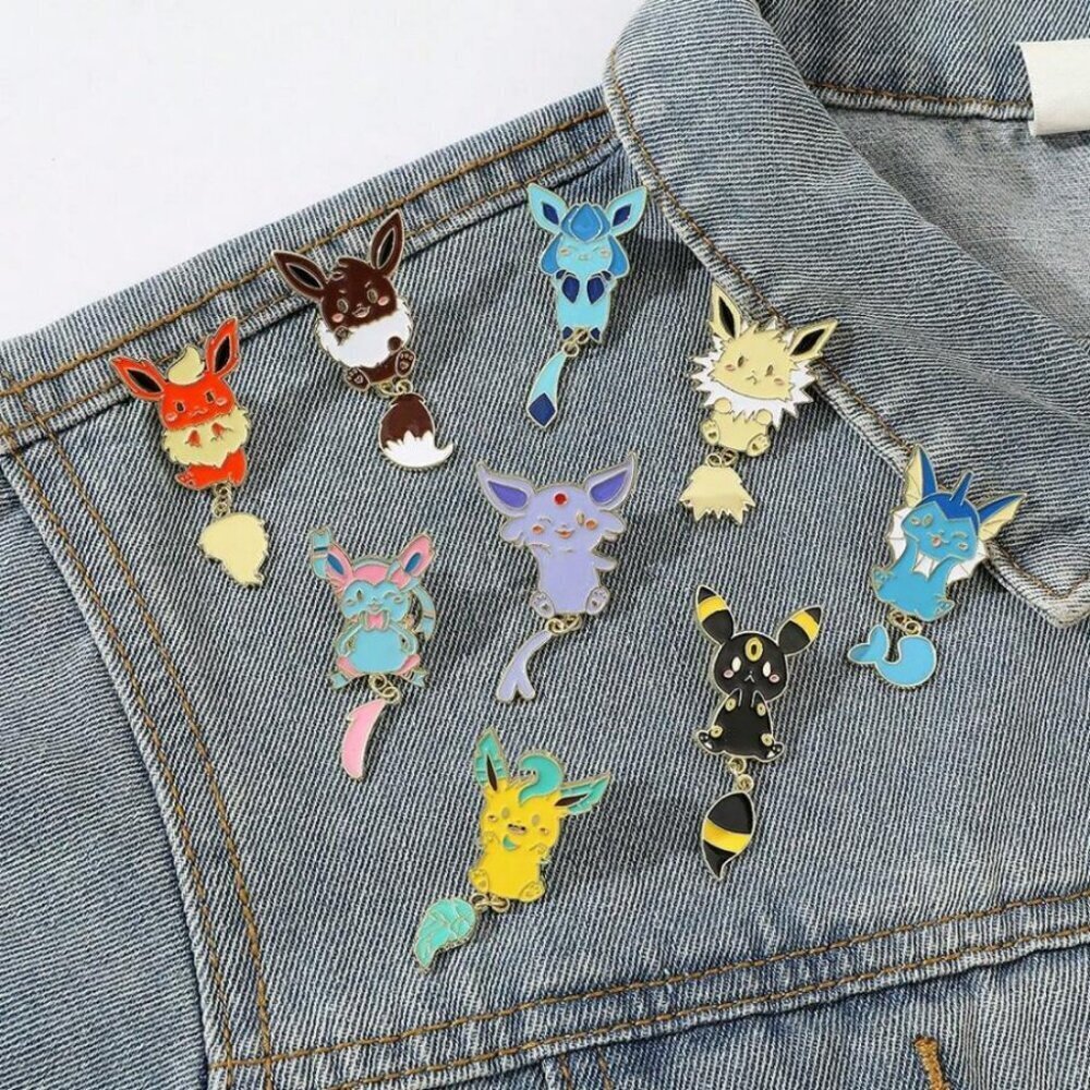1 Pcs Cartoon Brooch Creative Eevee Chain Enamel Pin Metal Badge